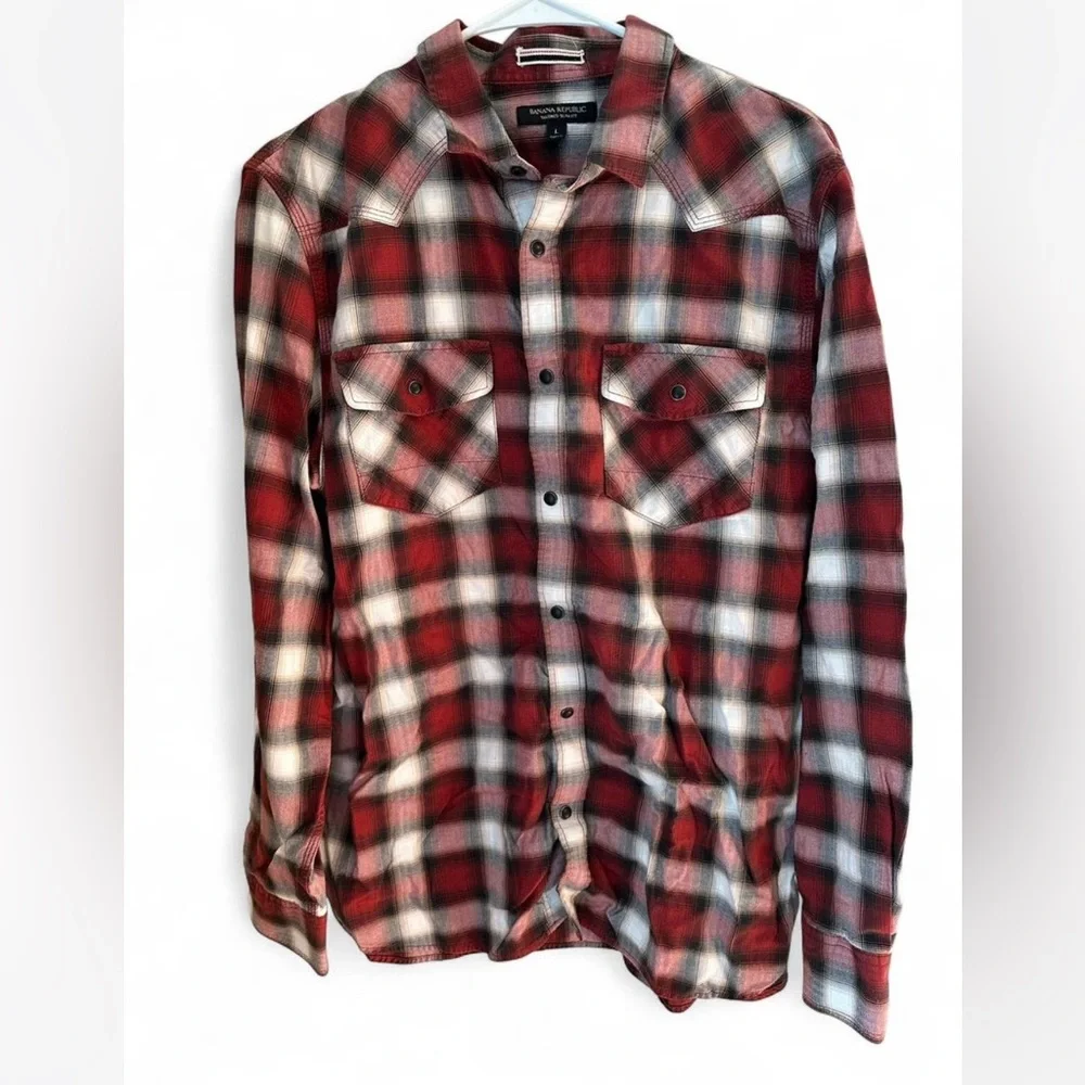 Banana Republic Red and Black Checkered Shirt